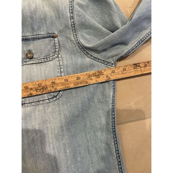 J.L. Powell Denim Shirt Mens Medium Long Sleeve Button Up Western Blue Faded USA - Picture 4 of 6